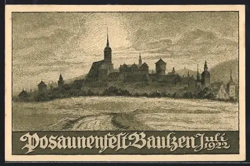 Künstler-AK Bautzen, 21. Landesposaunenfest des Evang. Luth. Jungmännerbundes in Sachsen 1922, Ortspartie