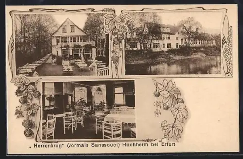 AK Hochheim b. Erfurt, Restaurant Herrenkrug von Innen und Aussen
