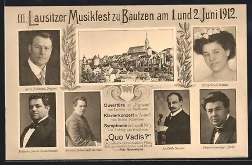AK Bautzen, 3. Lausitzer Musikfest am 1. & 2. Juni 1912, Ottilie Schott, Georg Zottmayer