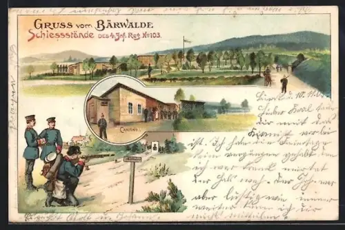 Lithographie Bärwalde / Bautzen, Schiessstände des 4. Inf. Reg. No. 103, Cantine