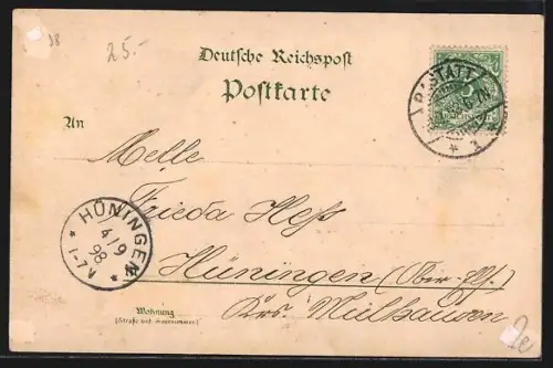 Lithographie Rastatt, Totalansicht mit Schloss