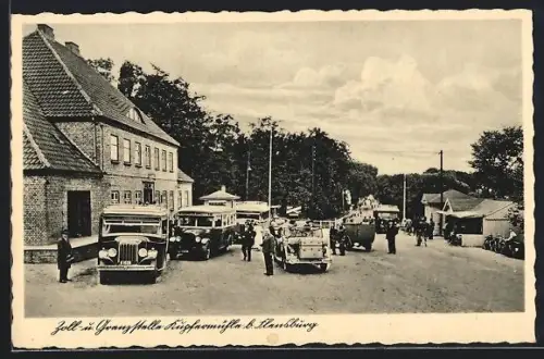 AK Kupfermühle / Flensburg, Zoll- und Grenzstelle, Autos