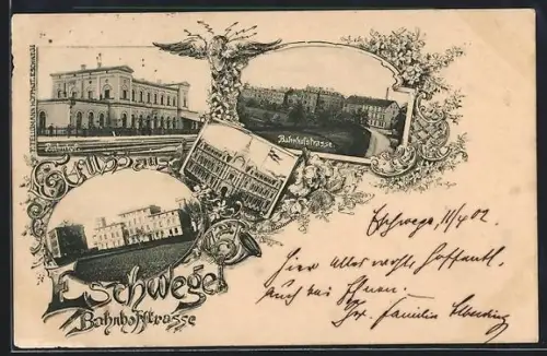 AK Eschwege, Bahnhof, Postamt und Bahnhofstrasse