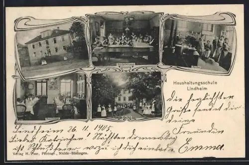 AK Lindheim, Haushaltungsschule Lindheim, Esszimmer, Garten, Küche, Handarbeitssaal