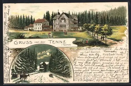 Winter-Lithographie Waldems, Gasthaus & Sommerfrische Tenne, Bes. Carl Bachon