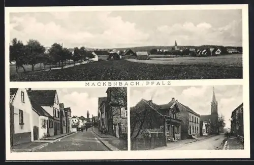 AK Mackenbach /Pfalz, Ortsansicht, Strassenpartie und Kirche