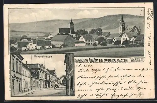 AK Weilerbach, Hauptstrasse und Ortsansicht