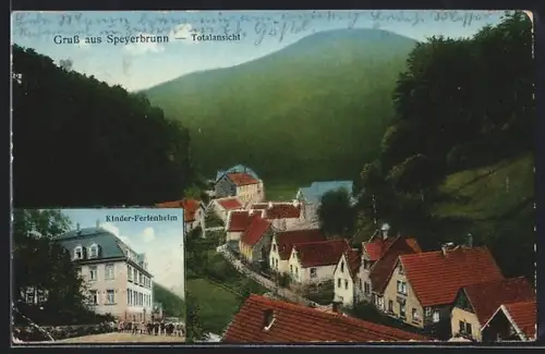 AK Speyerbrunn, Ortsansicht aus der Vogelschau, Kinder-Ferienheim