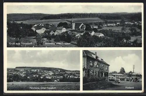 AK Tünsdorf, Panorama von Ober- und Unter-Tünsdorf, Postamt