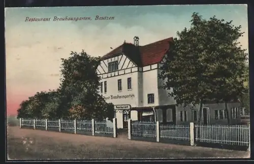 AK Bautzen, Partie am Restaurant Brauhausgarten