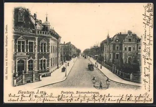 AK Bautzen, Blick vom Postplatz in die Bismarckstrasse