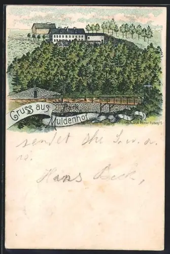 Lithographie Freiberg / Sachsen, Gasthaus Muldenhof