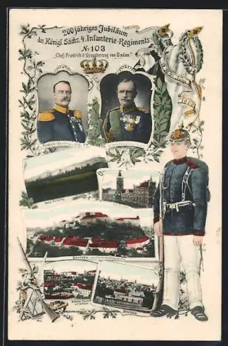 AK Bautzen, Zum 200-jährigen Jubiläum des Köngl. Sächs. 4. Infanterie-Regiments mit König Friedrich August