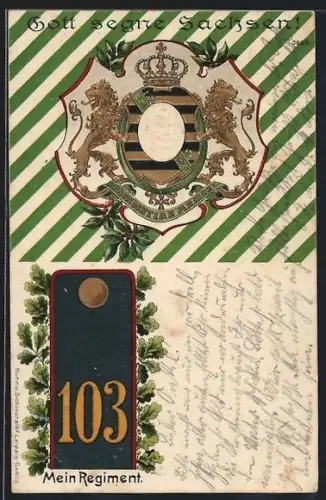 Lithographie Schulterstück eines Regiments, Wappen von Sachsen