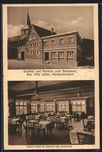AK Neckarzimmern, Gasthof und Pension zum Schwanen, unterer Saal im Gasthof
