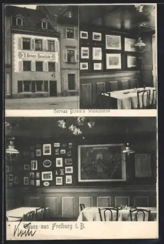 AK Freiburg i. B., Gasthof Gervas Briem`s Weinstube, Aussen- und Innenansicht