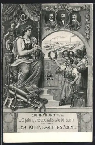 Künstler-AK Krefeld, 50-jähriges Jubiläum der Firma Joh. Kleinewefers Sohne 1912