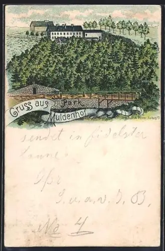 Lithographie Freiberg / Sachsen, Gasthaus Muldenhof