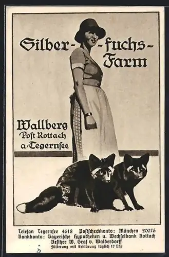AK Wallberg, Silberfuchsfarm, Frau mit Füchsen