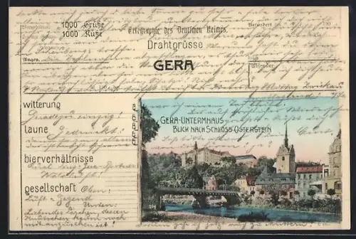 AK Gera, Partie bei Gera-Untermhaus mit Schloss Osterstein
