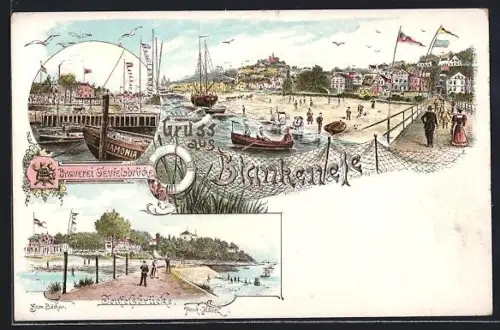 Lithographie Hamburg-Blankenese, Brauerei Teufelsbrücke, Park Hotel