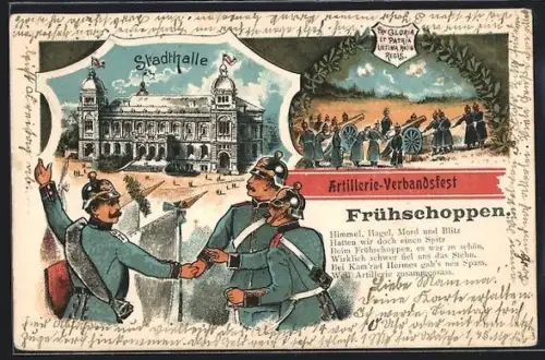 Lithographie Elberfeld, Pro Gloria et Patria Ultima Ratio Regis., Artillerie-Verbandsfest, Stadthalle