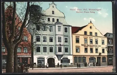 AK Memmingen, Hotel Bayrischer Hof, Bes. Franz Fettig, Friseur Adolf Meyr
