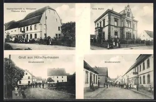 AK Hütschenhausen, Gasthaus v. Theodor Kurz, Villa Mattil, Strassenansicht