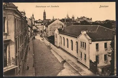AK Bautzen, Steinstrasse mit Turnhalle