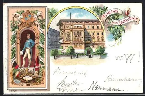 Lithographie Berlin, Gasthaus Hackerbräu, Friedrichstrasse Ecke Karlstrasse