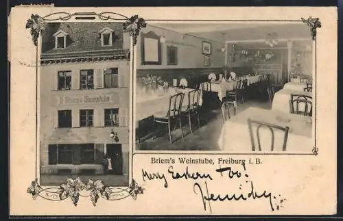 AK Freiburg i. B., Gasthaus G. Briem`s Weinstube mit Innenansicht