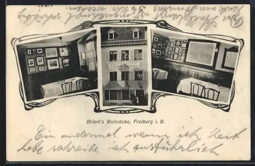 AK Freiburg i. B., Gasthaus Briem`s Weinstube, Innen- und Aussenansichten