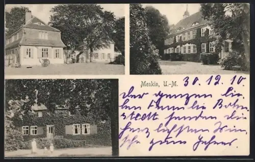 AK Menkin /U.-M., Partie am Schloss, Ansicht der bewachsenen Fassade