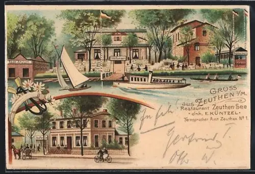 Lithographie Zeuthen i. M., Restaurant Zeuthen-See von E. Küntzel