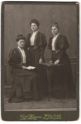 Fotografie Carl Hansen, Wolfenbüttel, Lange Herzogstrasse 19, Drei Damen in eleganter Kleidung