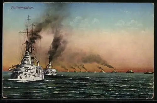 AK Kriegsschiffe beim Flottenmanöver