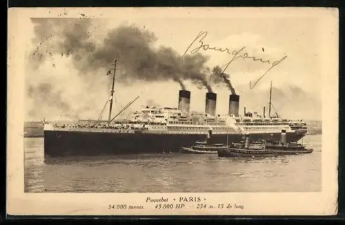 AK Passagierschiff Paris, 34.000 BRT, verlässt den Hafen