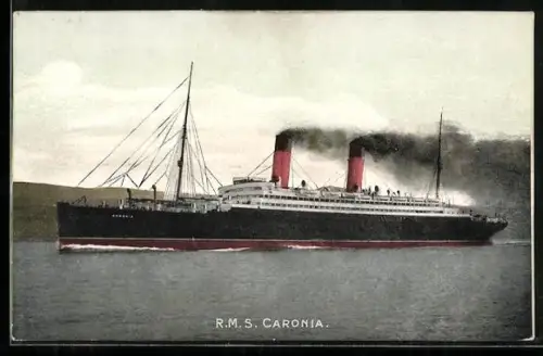 AK Passagierschiff RMS Caronia in voller Fahrt vor der Küste