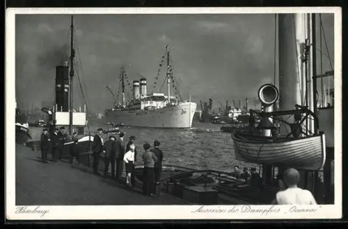 AK Hamburg, Ausreise des Dampfers Oceana, Passagierschiff