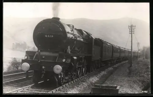 AK Britische Lokomotive Nr. 6113 Cameronian auf der Fahrt von London nach Glasgow 1928, englische Eisenbahn