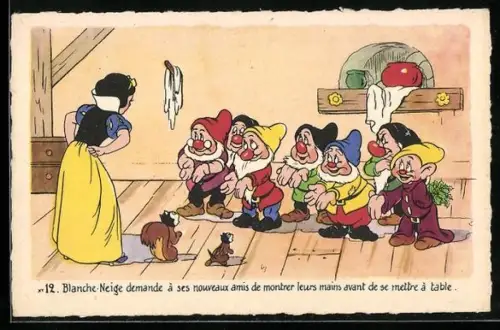 AK Blanche-Neige demande à ses nouveaux amis de montrer leus mains..., Schneewittchen, Comic von Walt Disney