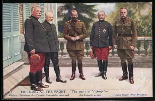 AK König Edward von England mit General Joffre, President Poincare, General Foch und Sir Douglas Haig