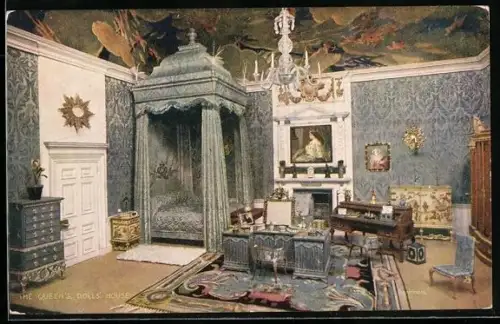 AK The Queen`s Dolls` House, Bedroom, Puppenhaus, Möbel
