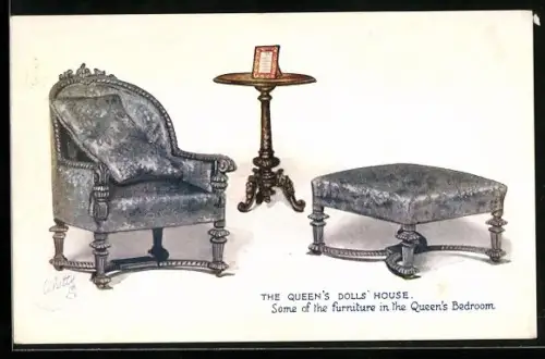 AK The Queen`s Dolls` House, Some of the furniture in the Queen`s Bedroom, Puppenhausmöbel