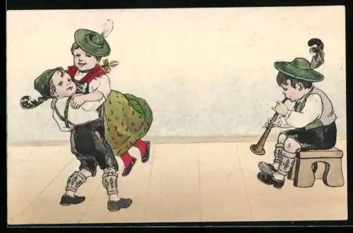 AK Kinder in Tracht beim Tanz