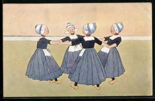 Künstler-AK Brüder Kohn (B.K.W.I) Nr. 648-4: Kleine Niederländerinnen tanzen Ringelreihen