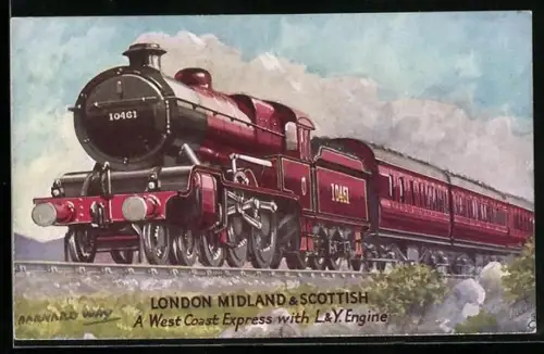 Künstler-AK A West Coast Express with L. & Y. Engine, London Midland & Scottish, englische Eisenbahn