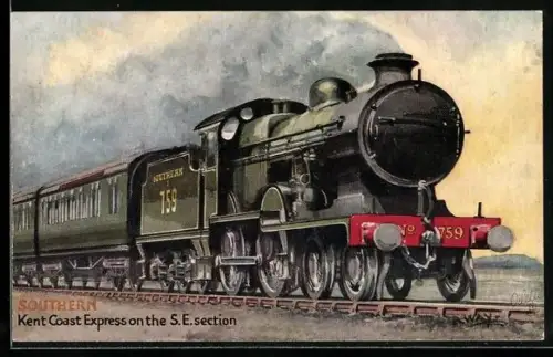 Künstler-AK Kent Coast Express on the SE section, Southern Railway No. 759