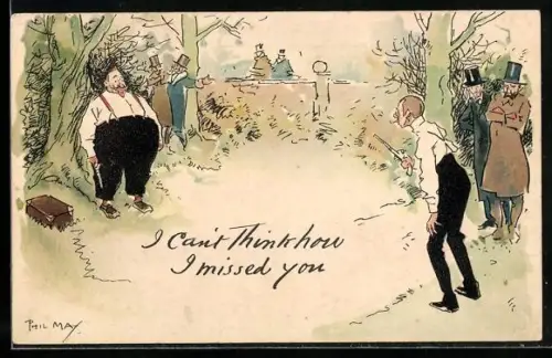 Künstler-AK sign.Phil May: Herren beim Duell