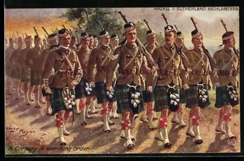 Künstler-AK Harry Payne: A Company in marching order, Argyll and Sutherland Highlanders